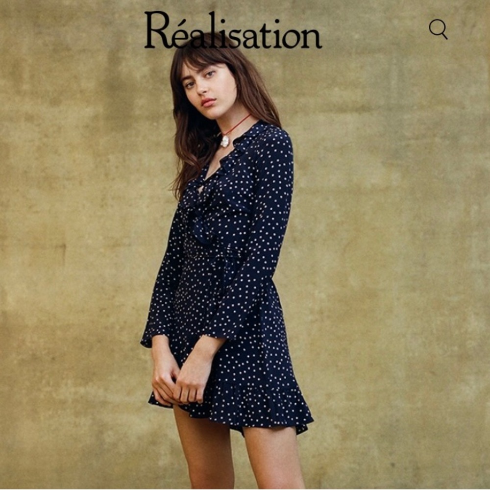 Flirty Realisation The Alexandra Diane Wrap Mini Silk Dress Navy Star Size S